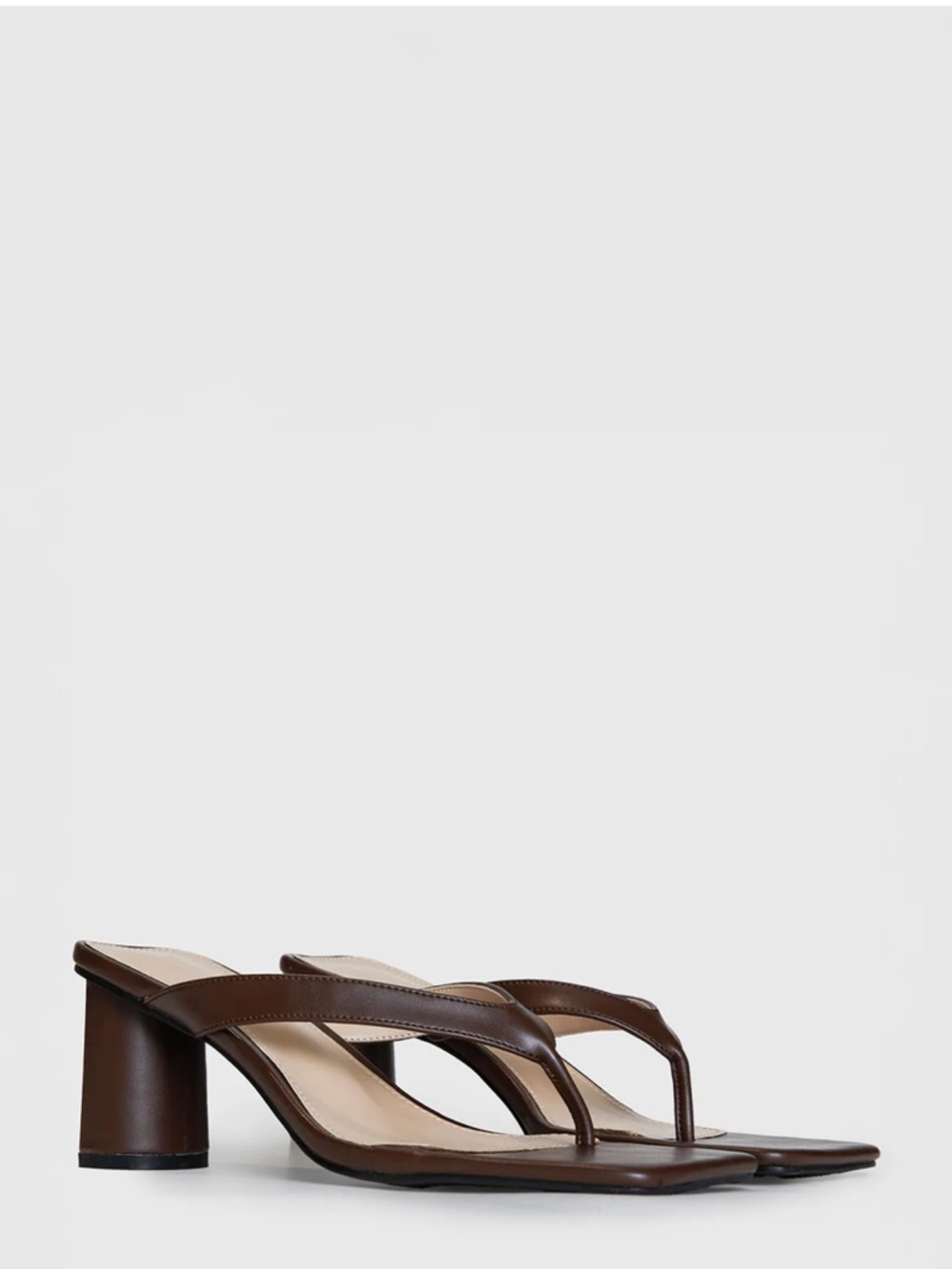 Princess Polly Brown Leather Thong Block Heel Sandals